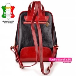 Skórzany plecak damski w kolorze czarnym z elementami czerwonymi