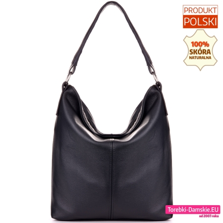 Skórzany czarny worek torebka duża na ramię