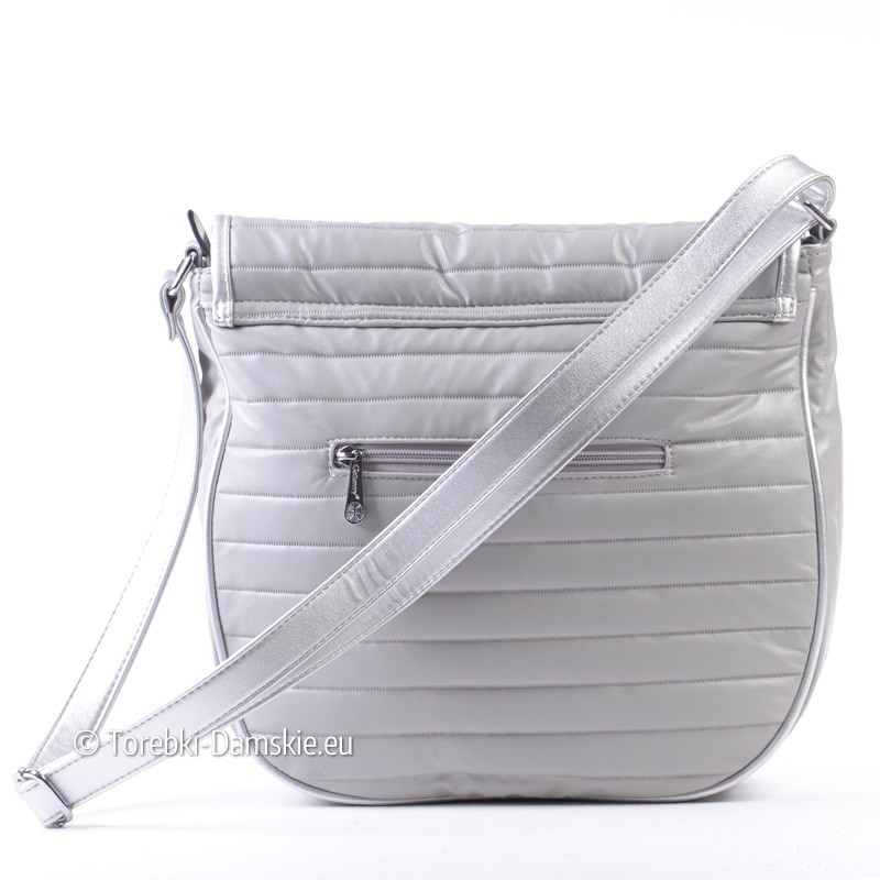 Szaro - srebrna pikowana torebka na długim pasku z klapą