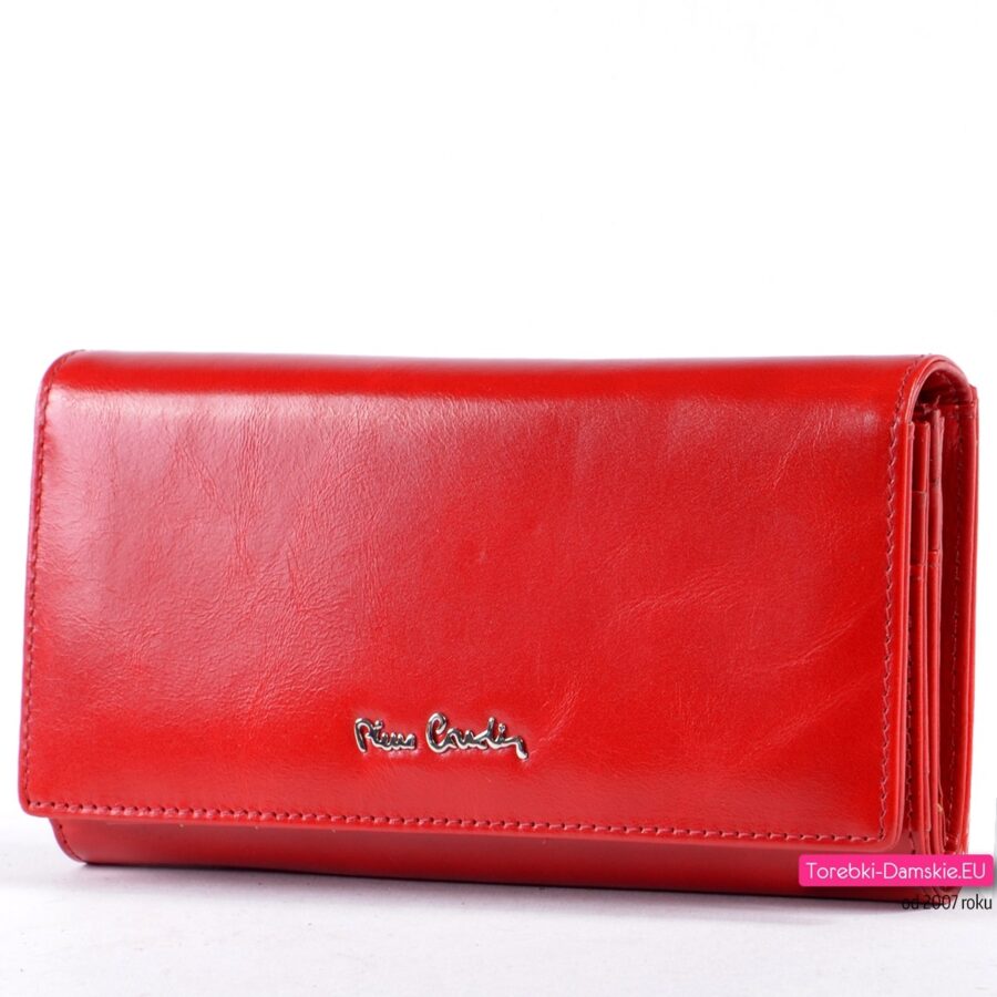 Czerwony duży portfel damski z miękkiej luksusowej skóry