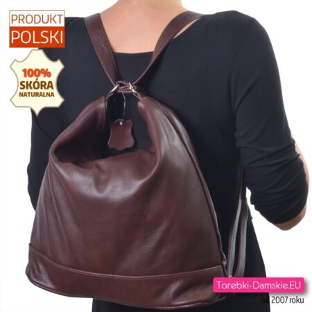 Plecak damski skórzany ciemny brąz - odcień ziarno kawy