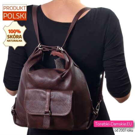 Plecak damski ze skóry w kolorze ciemnym brązowym mahoniowym