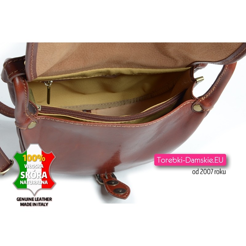 Włoska brązowa torebka damska do przewieszenia z przegrodą w środku