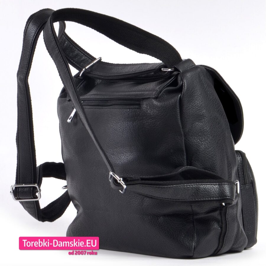 Duży torbo - plecak w kolorze czarnym z szerokimi miękkimi szelkami