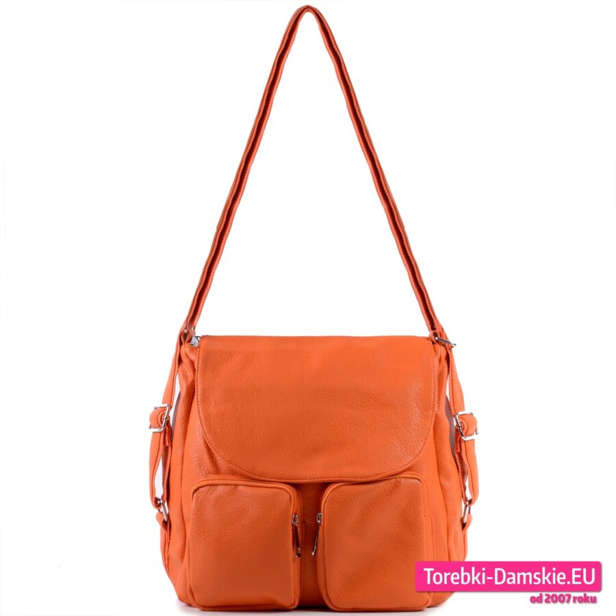 Duża pomarańczowa torba i plecak damski w jednym