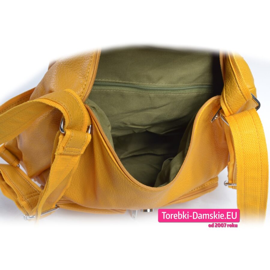 Żółta duża torba / plecak damski zamykany suwakiem z klapą
