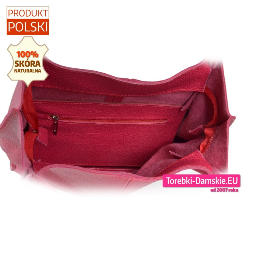 Polska torba z różowej skóry naturalnej w kolorze fuksja