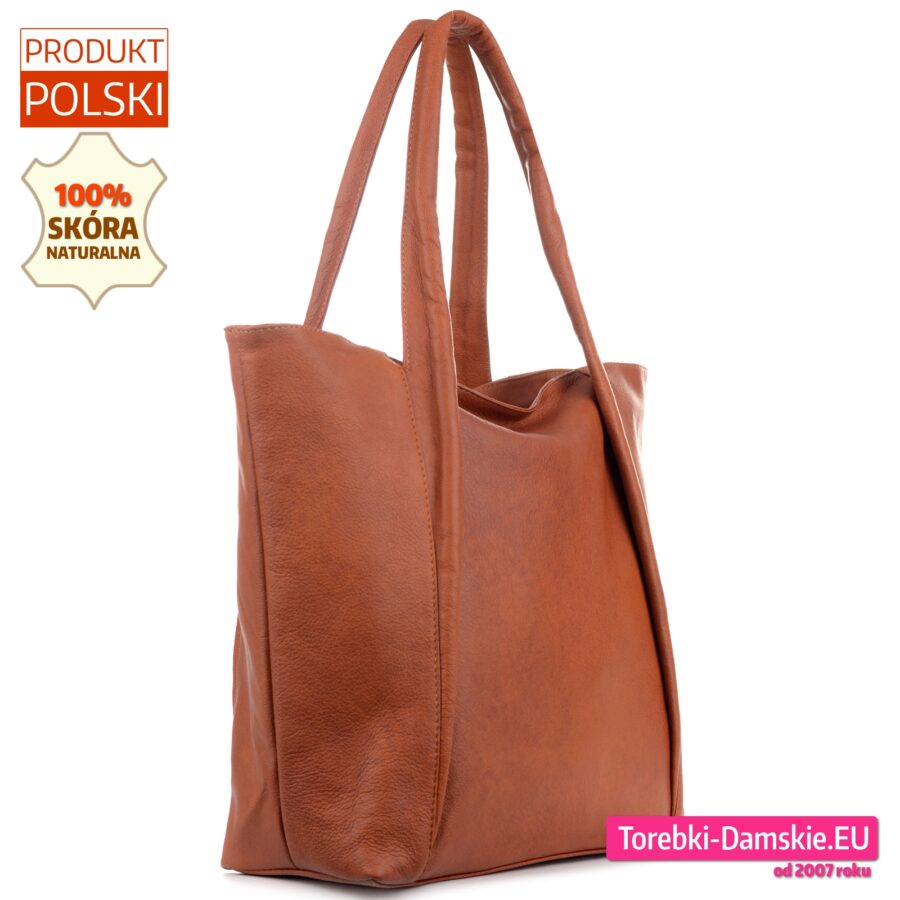 Efektowna modna polska torba shopperbag ze skóry naturalnej