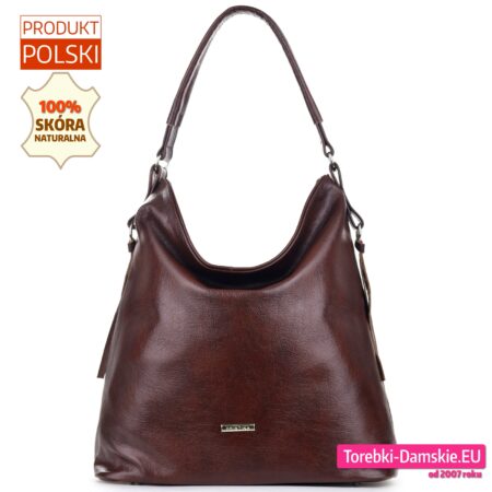 Skórzana ciemnobrązowa torba damska duży model produkt polski