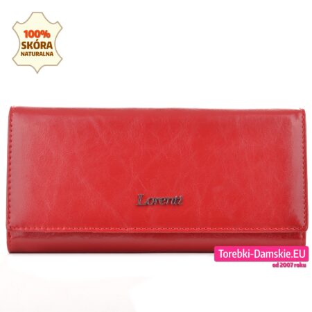 Skórzany czerwony portfel damski duży 18,5 cm