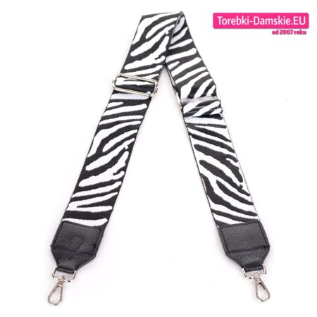 Szeroki modny czarno - biały pasek do torebki Zebra