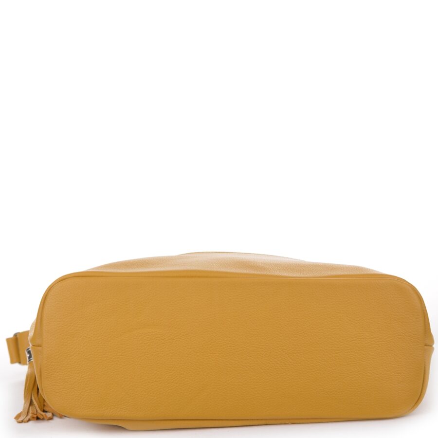 Skórzana żółta pojemna torebka z płaskim dnem