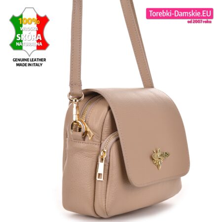 Skórzana dwukomorowa torebka crossbody w kolorze beżowym