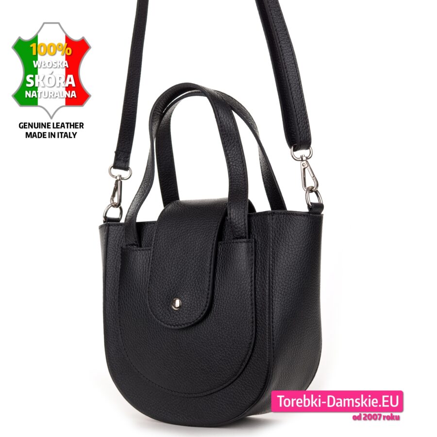 Czarna torebka włoska do noszenia w dłoni lub w przewieszeniu