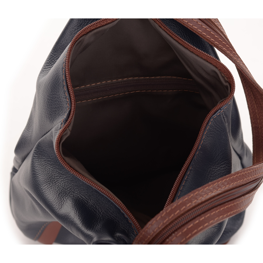 Granatowo - brązowy plecak zamykany suwakiem