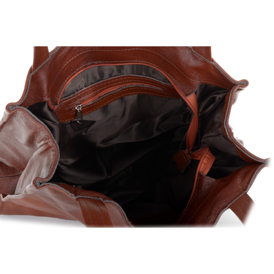 Kwadratowa skórzana brązowa torba zamykana suwakiem