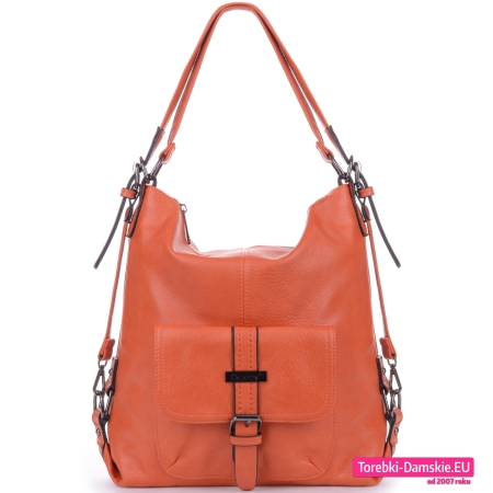 Pomarańczowy torbo - plecak z kieszonką z klapką z przodu