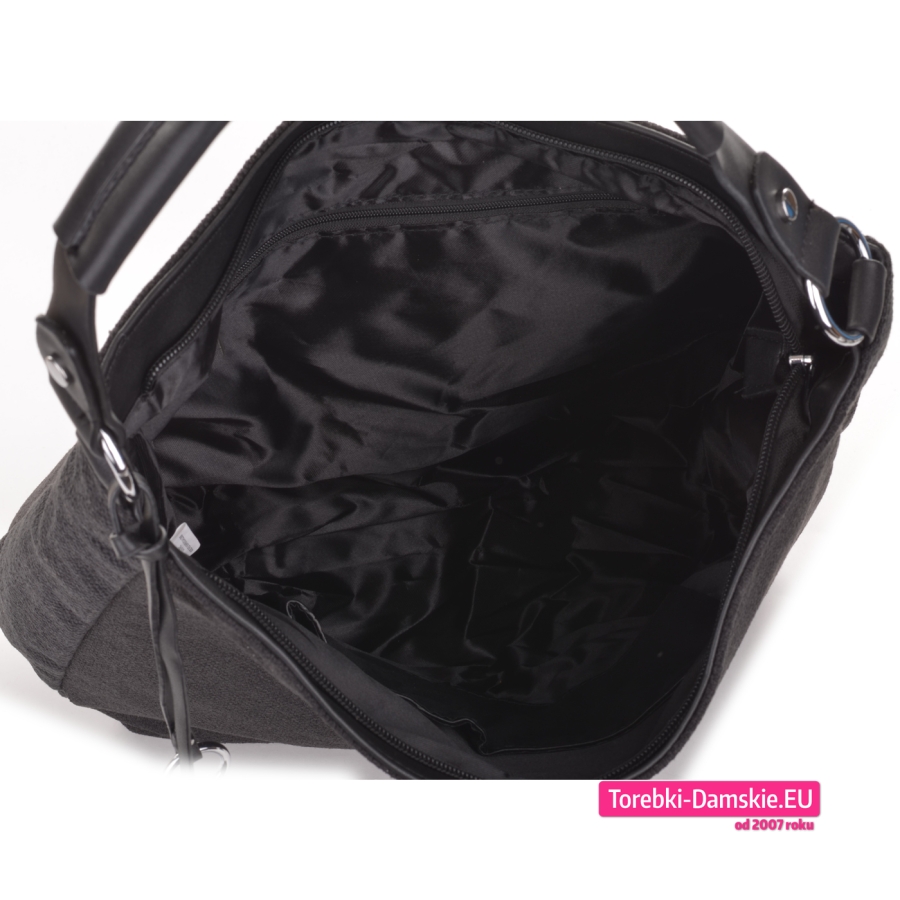 Pojemna czarna torebka z tkaniny zamykana suwakiem