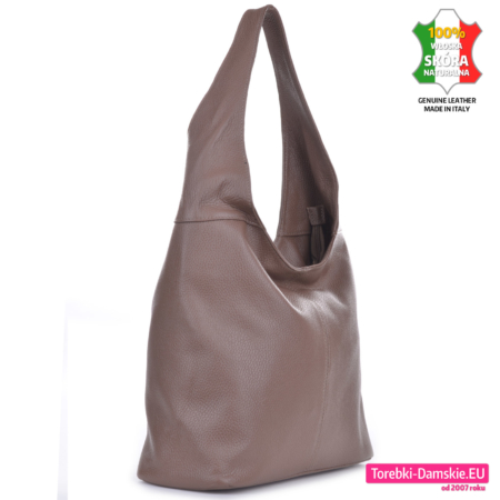 Skórzana beżowa torebka z miękkiej skóry worek Vera Pelle