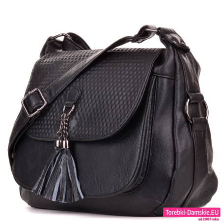 Średniej wielkości czarna torebka crossbody z chwostami