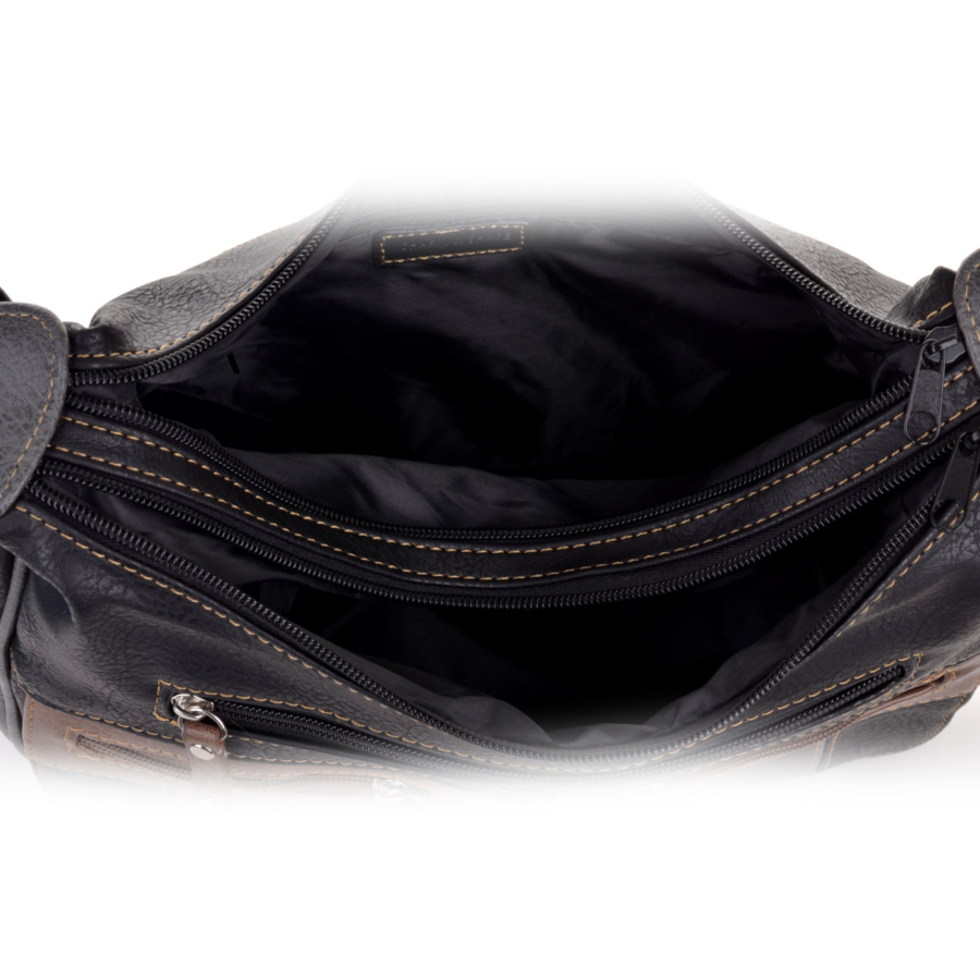 Dwukomorowa czarno - szaro-brazowa torebka na suwaki