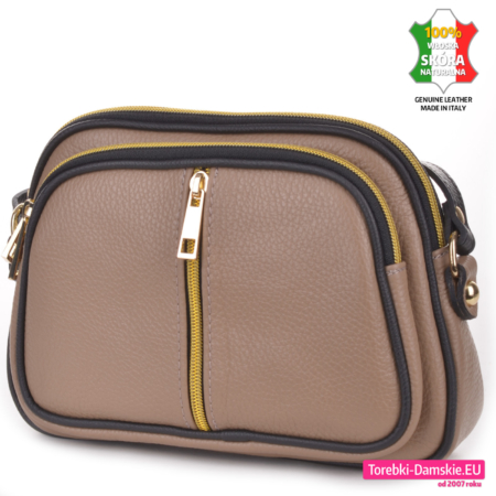 Torebka crossbody beżowa ze skóry trójkomorowa