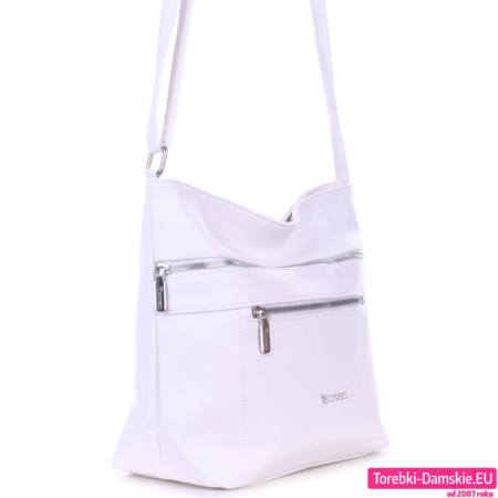 Biała listonoszka Coveri torebka średniej wielkości z dwoma suwakami z przodu