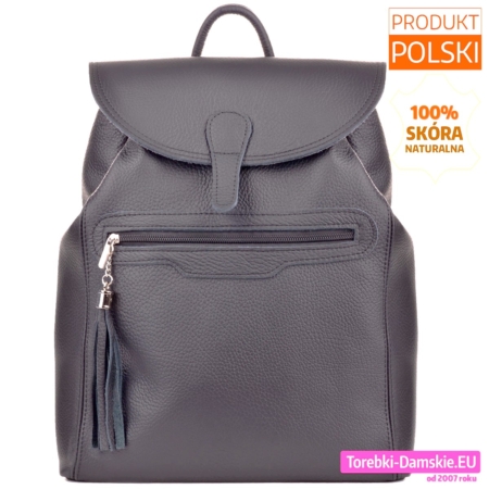 Pojemny grafitowy skórzany plecak damski