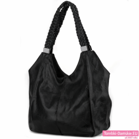 Czarna torba hobo - duży worek na ramię z przegrodą