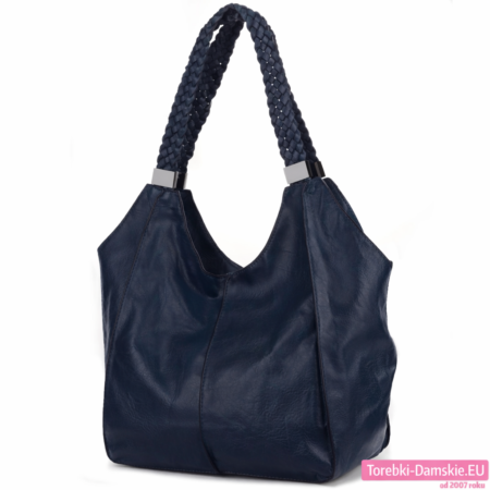 Granatowa torba - duży worek na ramię z przegrodą